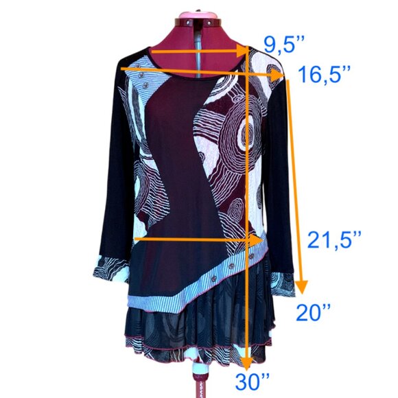 KAKTUS - Black Abstract Layered Long Sleeve TopTunic Dress – Size S - Picture 8 of 9